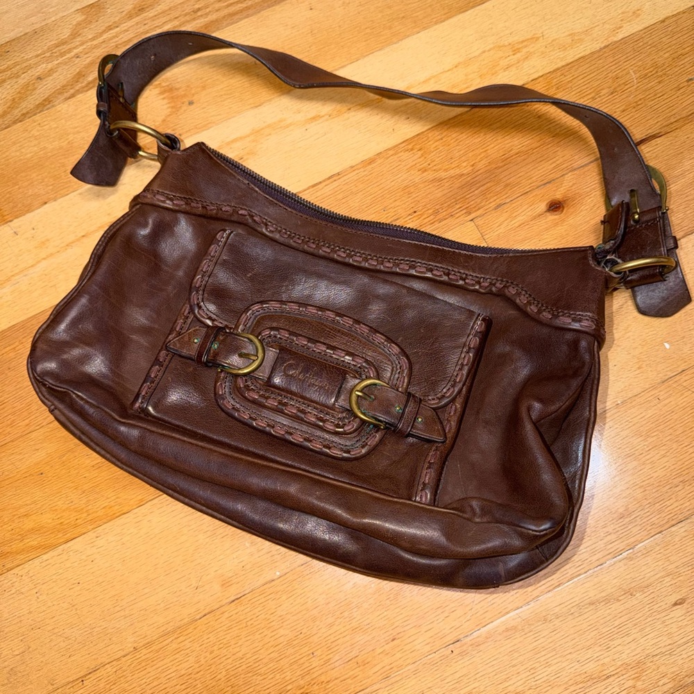 Vintage Cole Haan Brown Leather Crossbody Hobo Bag Purse Pocket Book VTG Nice